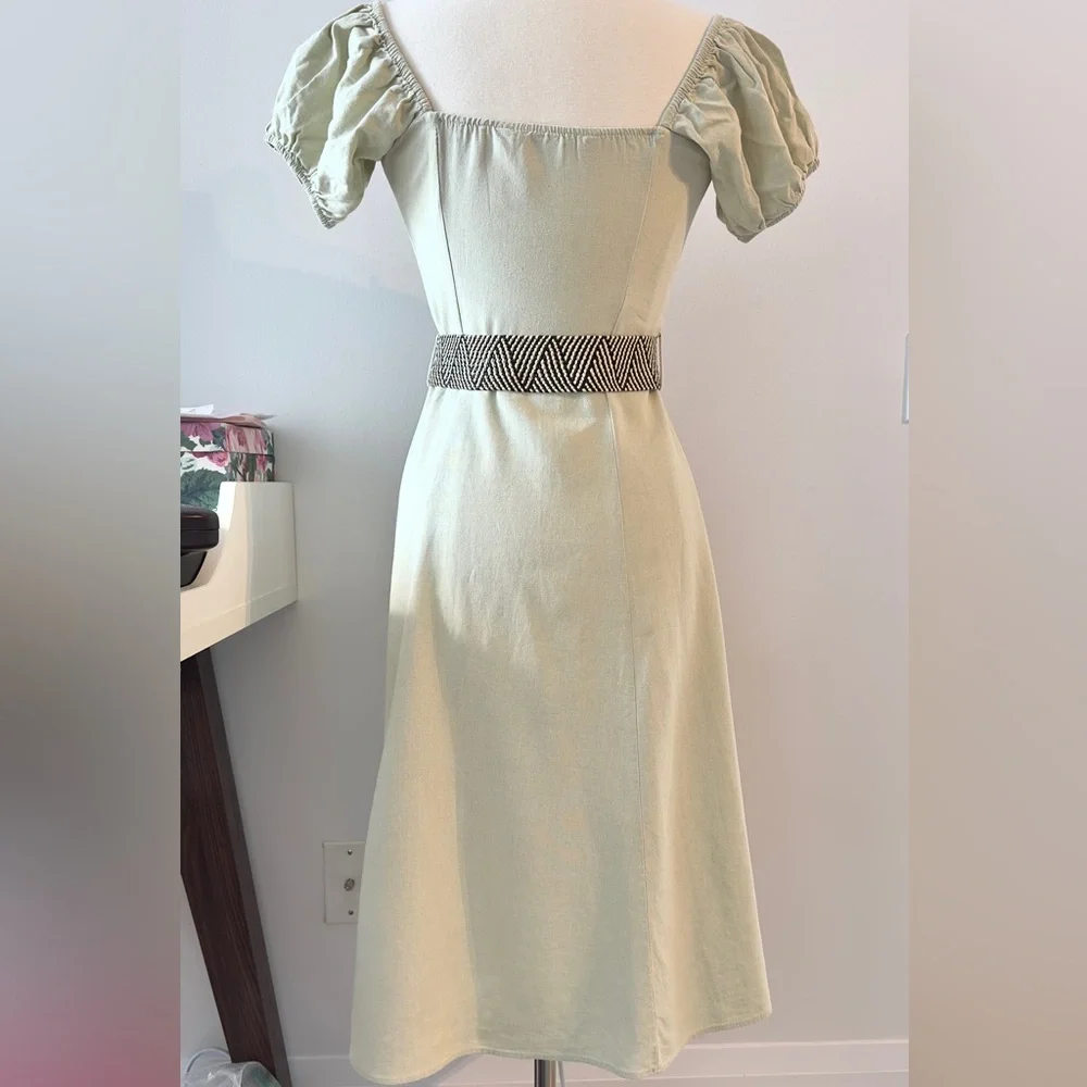 ZARA Linen Blend Midi Dress with Puff Sleeves Cottage core XS - Picture 7 of 9